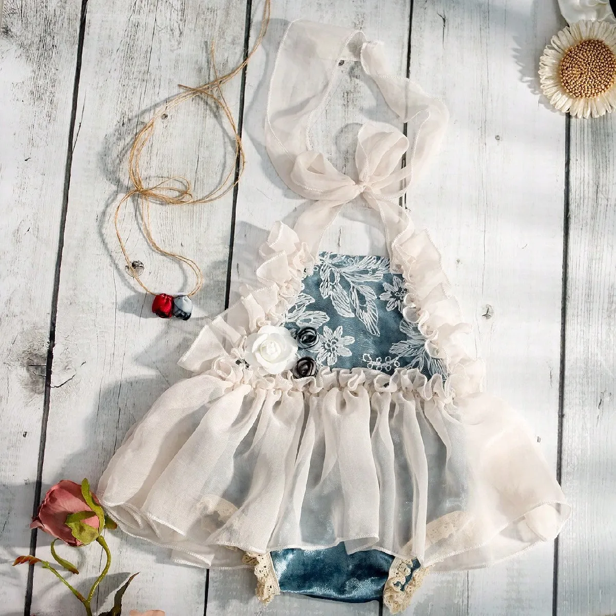 Vestido de encaje para niña recién nacida, pelele para fotografía, ropa para sesión de fotos