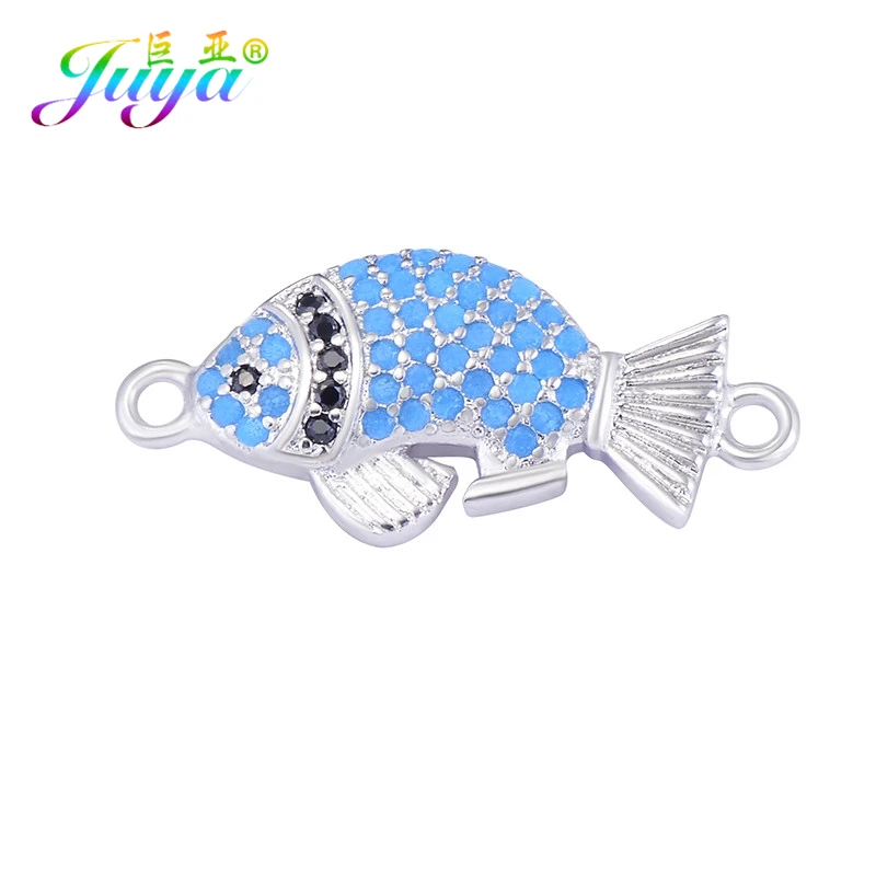 Juya DIY Luxury Gift Jewelry Making Accessories Micro Pave Turquoise Zirconia Fish Animal Butterfly Charm Connectors Supplies