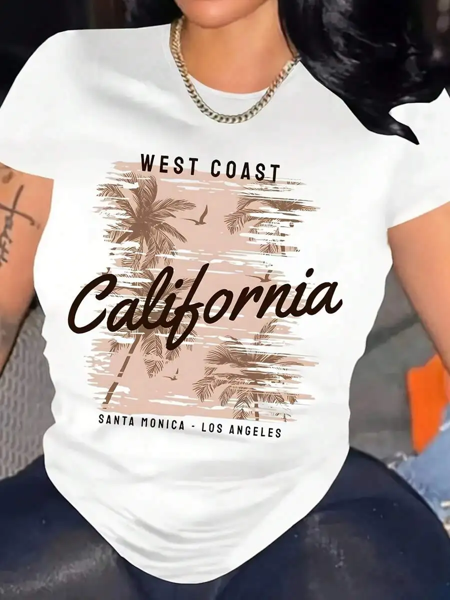 

Womens Casual West Coast California Print T-Shirt