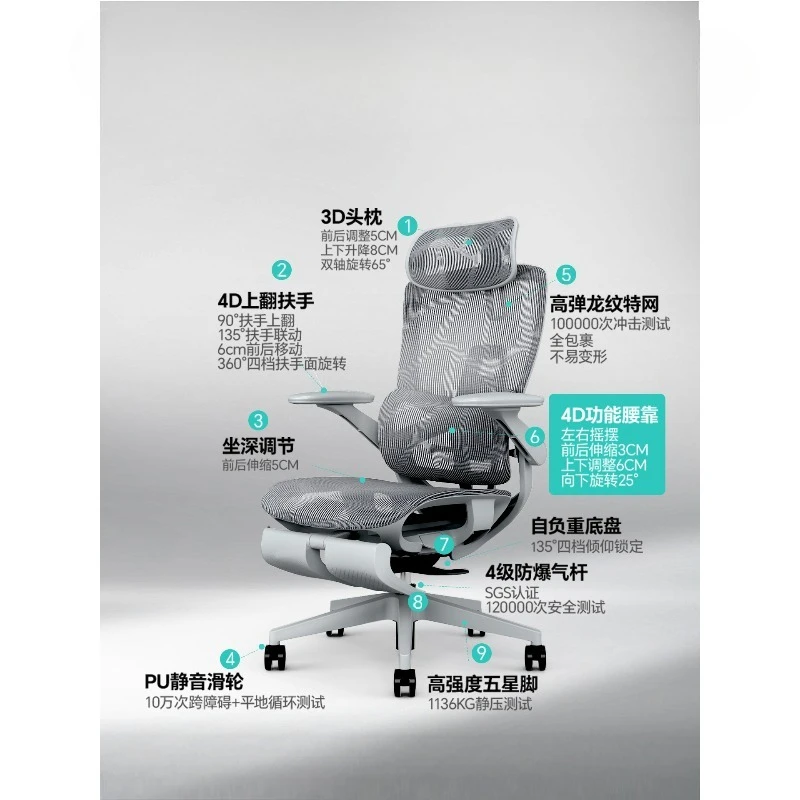 كرسي مريح بخصر منزلي ذكي، مسكن مستقر، مقعد مريح لمكتب الكمبيوتر، كرسي رياضي إلكتروني