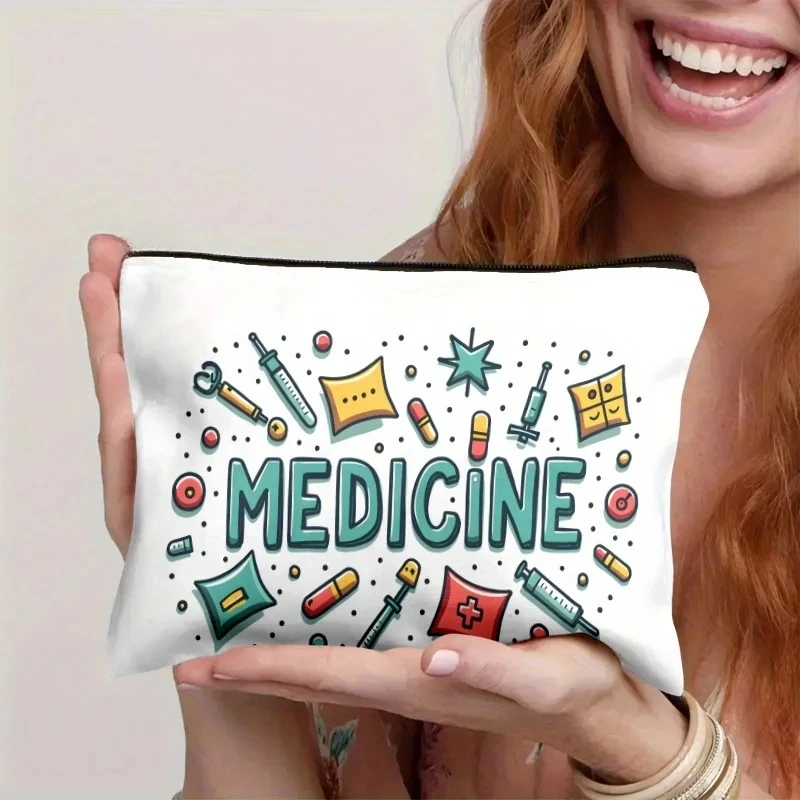 Eine Make-up-Tasche mit pharmazeutischem Logo – multifunktionale Reißverschlusstasche, Schmuck-Aufbewahrungstasche, perfekte kleine Aufbewahrungstasche mit Reißverschluss für die Reise.
