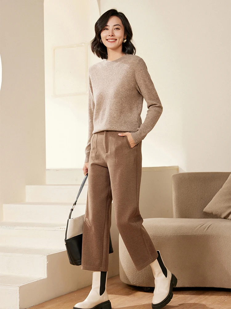 

Long Sleeve Women O-Neck 100% Merino Wool Pullover Sweater Inside Basic Style Autumn Winter Warm Cashmere Versatile Knitted Top