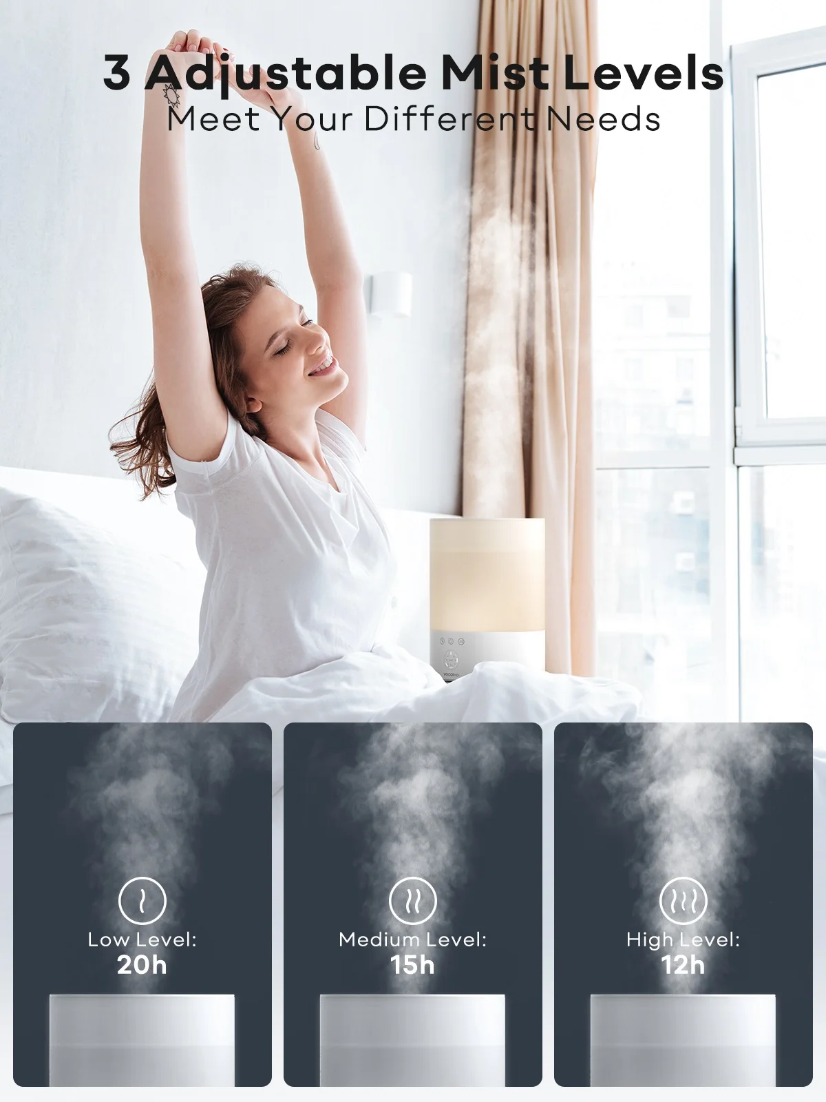 Humidificateur à double spray avec lumière LED, Humidificateur à arrêt automatique Cool Mist, Humidificateur de bureau portable, Chambre à coucher et pièce de la maison, 2.4L Smart Aroma Diffuser Diffuseur de parfum d'