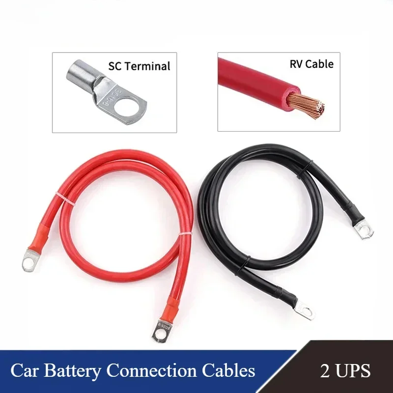 Battery Inverter Connection Cable Set with M8 SC Terminals 8/6/4/2 AWG 10/16/25/35mm2 UPS Wire Red Copper Core Tin-plated Lug