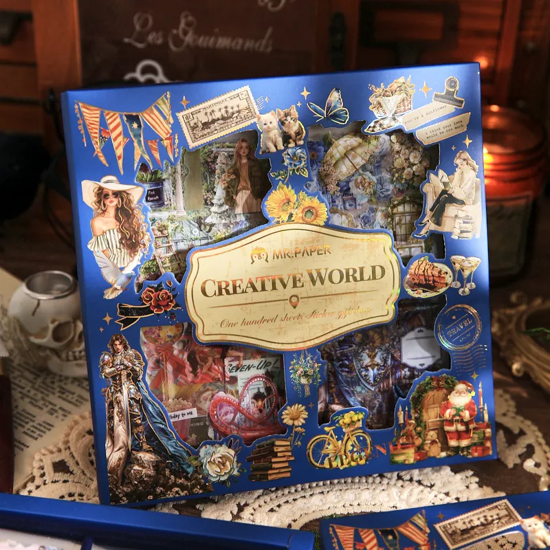 

Mr. Paper 100pcs Irregularly Shaped Boxed Stickers World Creative Series Retro Theme PET Stickers DIY Handbook Material Stickers