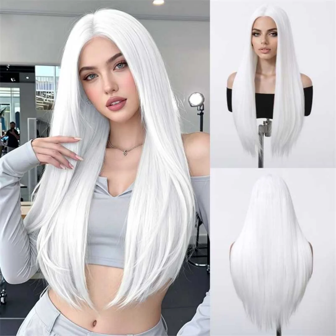 

Синтетический парик EASIHAIR, длинный, прямой, натурального белого цвета, с разрезом по центру, для женщин, для повседневного использования и косплея, из термостойкого волокна