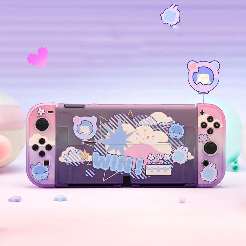 

Cute Bear Shell Nintendo Switch OLED Case Purple Hard PC Shell Split Joy-con Protective Cover For NS Switch OLED Accessories