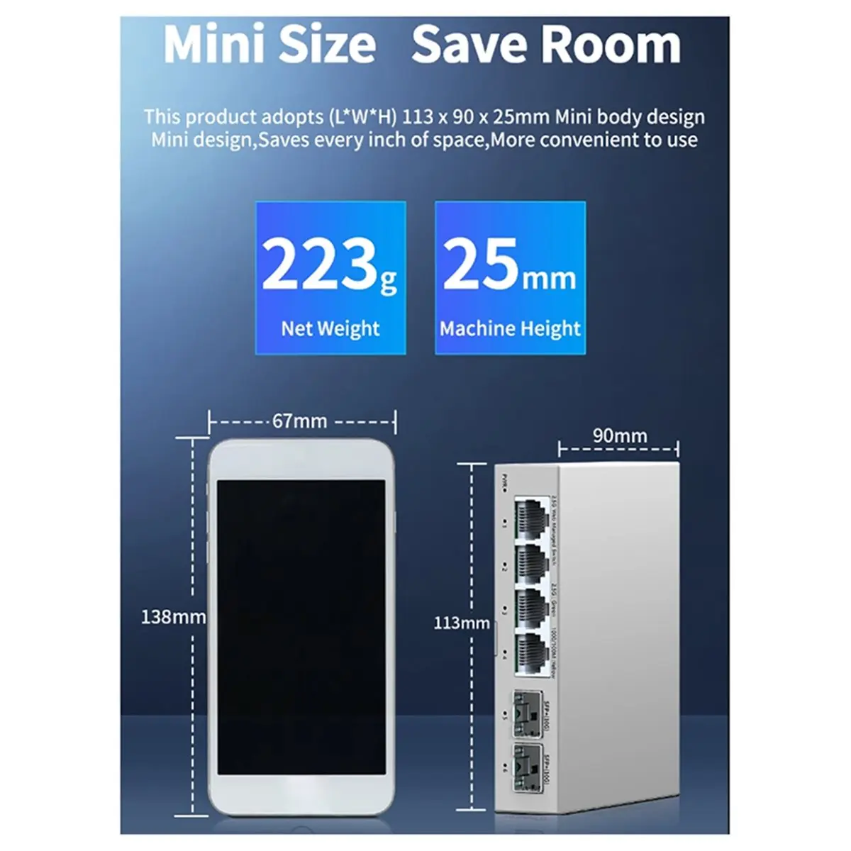 AT42 2.5GbE Smart Managed Switch 4 Port RJ45 Managed Ethernet Network Switch 2 Port 10G + Slot Home Lab Switch EU-PLUG