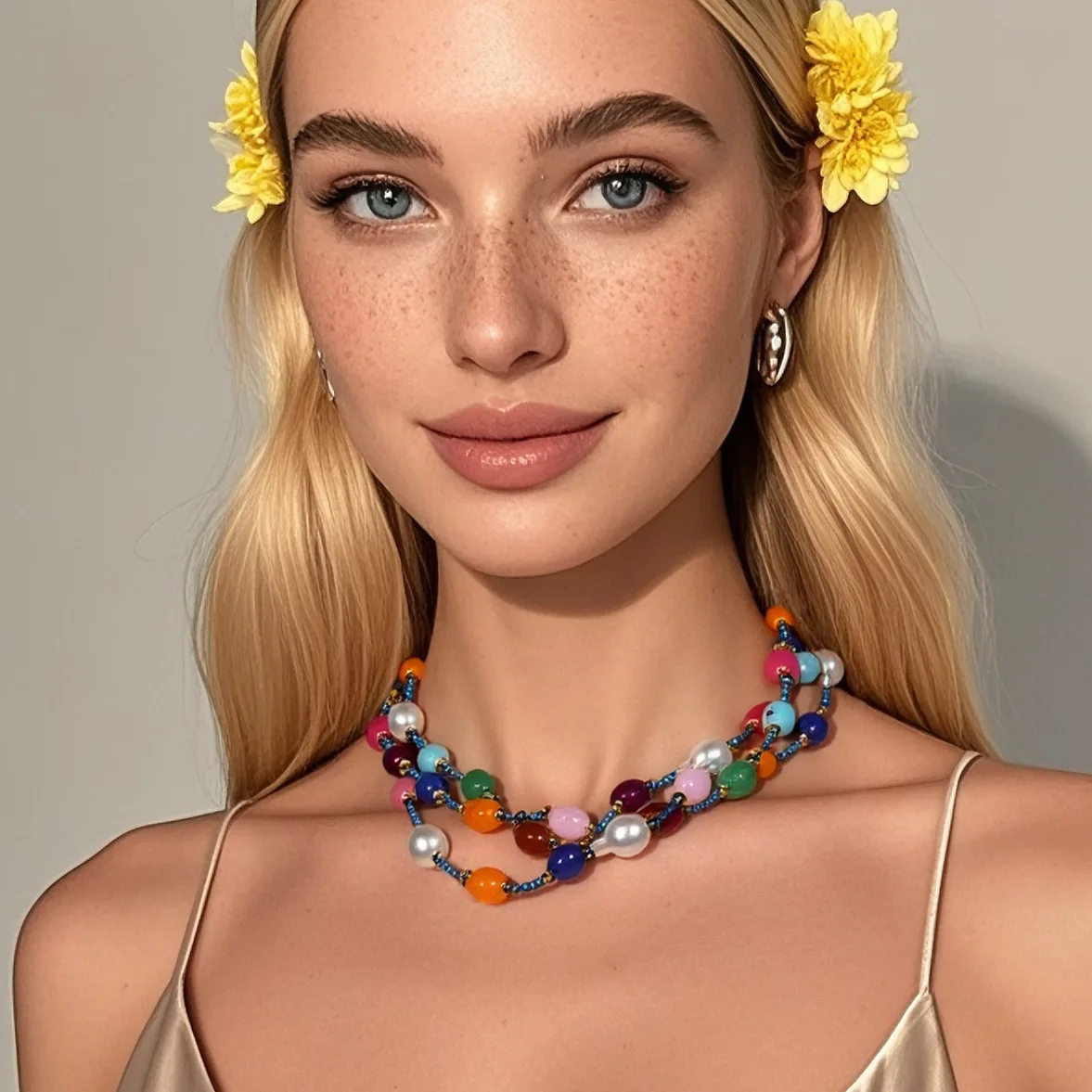 DIY accessories European and American niche jewelry, simple and fashionable candy color mixed and matched women's necklace multi