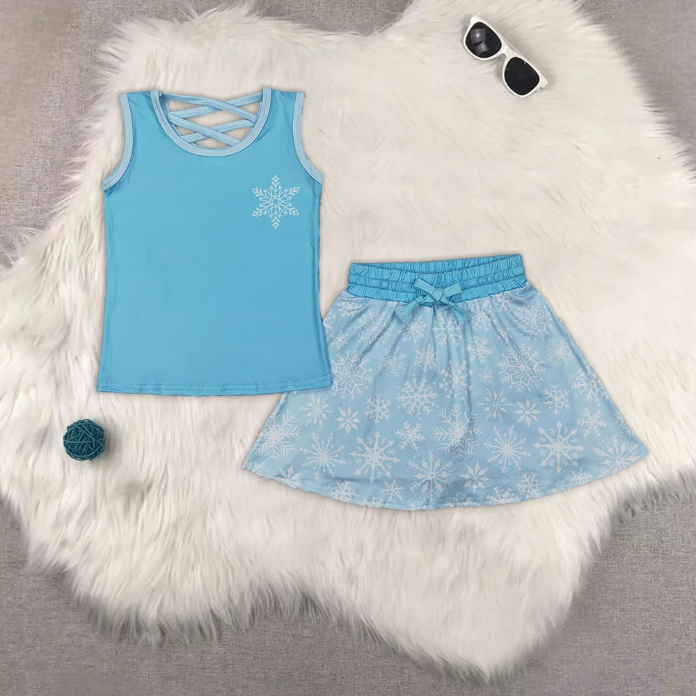

Baby Girls Blue Snowflake Princess Shirt Skirt Skort Clothes Sets