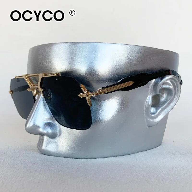 OCYCO 2026 Neue Herren-Sonnenbrille Steampunk Doppelträger-Design Rahmenlose Pilotenbrille UV-Schutz Retro Schutzbrille