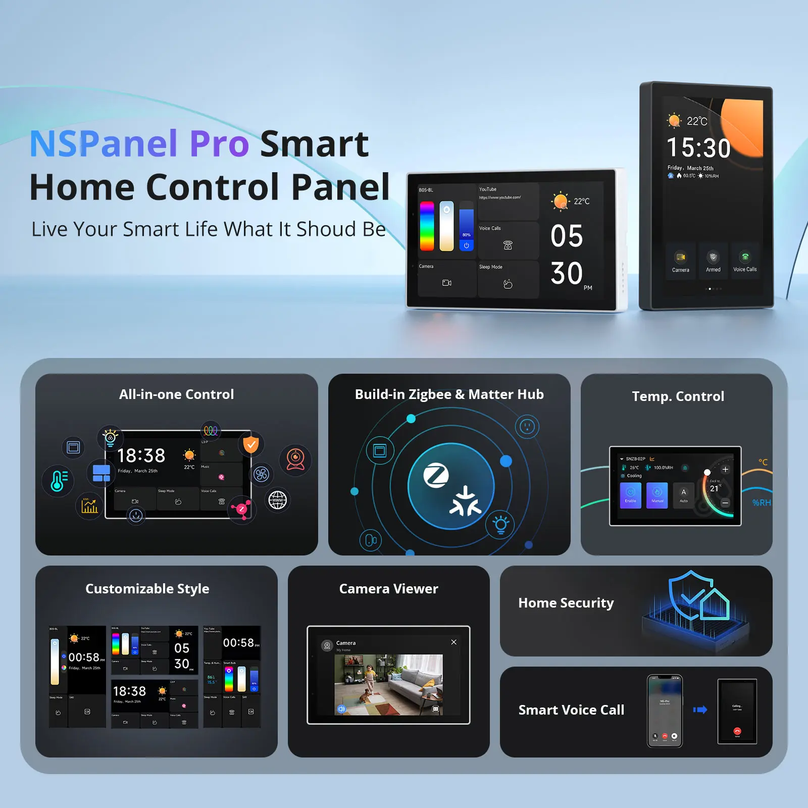 SONOFF NSPanel Pro Smart Home Control Panel 120 Integrated Home Security Camera Viewer Smart Voice Build in Zigbee / Matter Hub