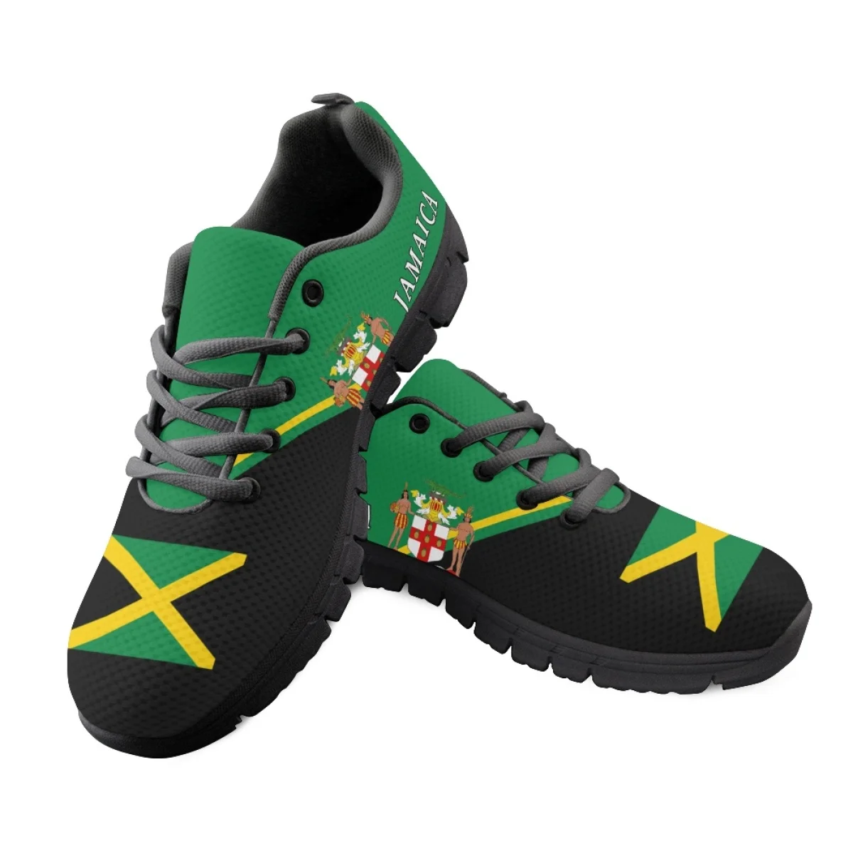 INSTANTARTS Jamaica Flag Design Lightweight Sneakers Comfort Lace-up Flat Shoes Breathable Non-Slip Sport Footwear Zapatos Mujer