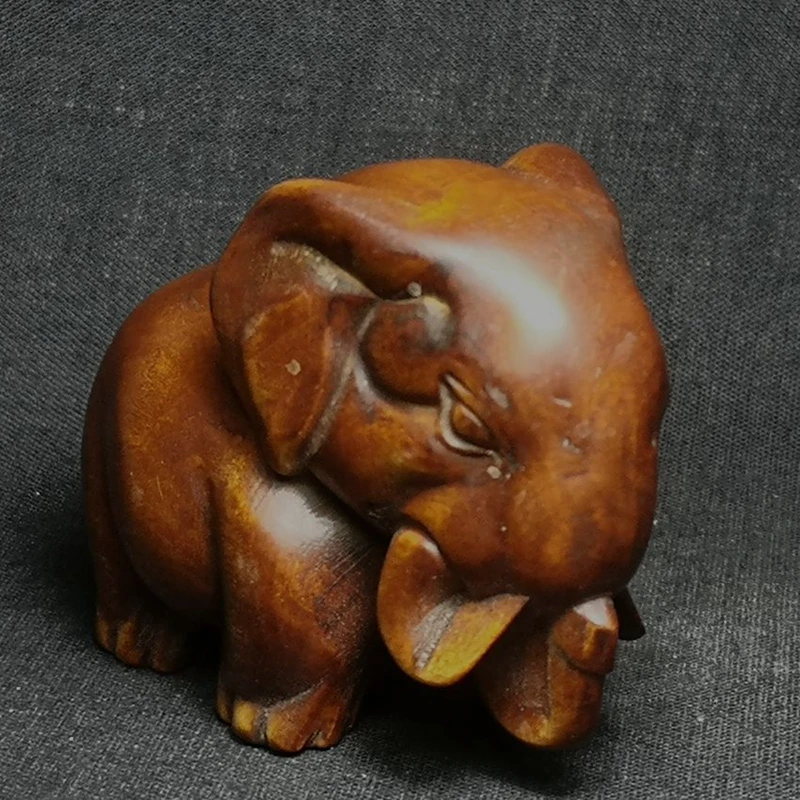 YIZHU CULTUER ART Size L 6.5 CM Old Chinese boxwood hand carved Elephant Figure statue decoration Gift collection