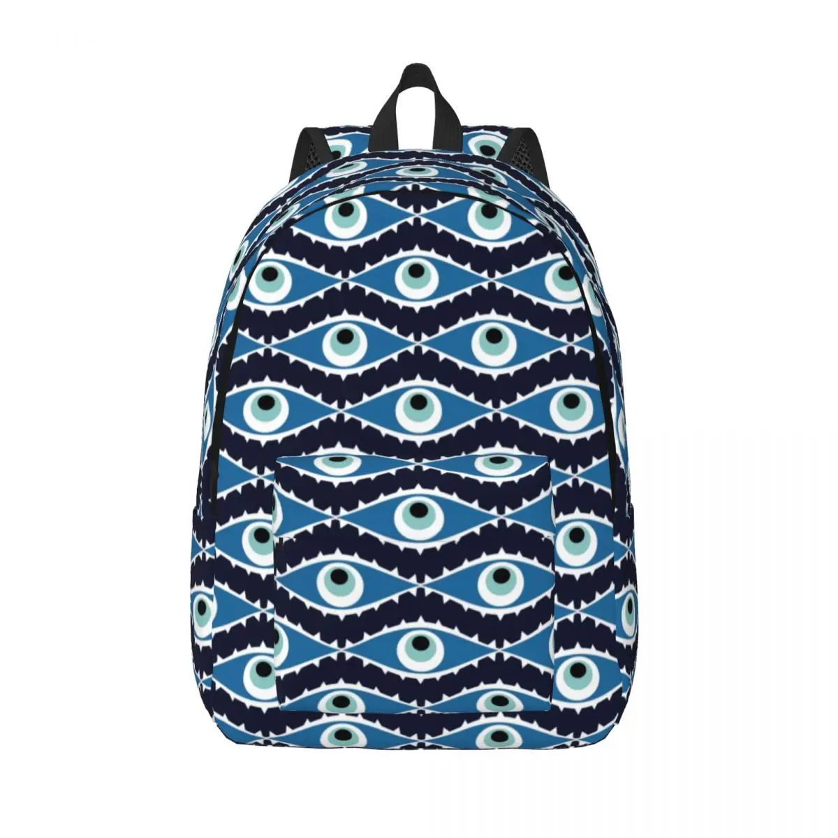 Custom Turkish Greek Evil Eye Canvas Backpack College School Student Bookbag Fits 15 Inch Laptop Mediterranean Nazar Charm Bags
