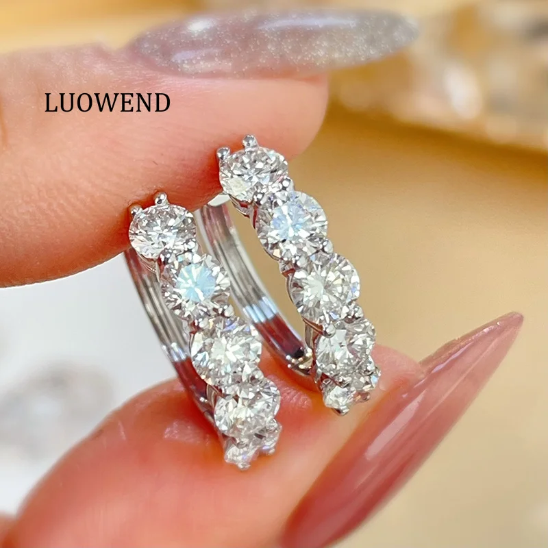 LUOWEND 100% 18K White/Yellow Gold Earrings Women Luxury Design 2.0carat Real Natural Diamond Hoop Earrings High Party Jewelry