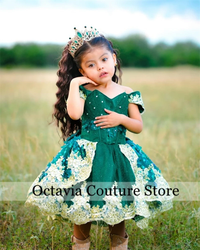 Green Off The Shoulder Flower Girl Dresses Bead Appliques 2024 Birthday Luxury Dress Ball Gown Beauty Pageant Gowns Customized