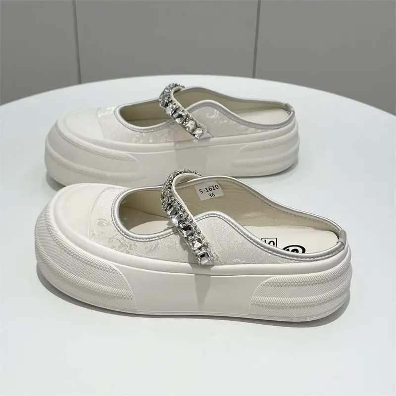 

Round Toe Thick Rhinestone Women's Slippers and Ladies Sandals Outside Canvas Shoes 39 Summer 2025 Cheap Liquidation Slides Sale