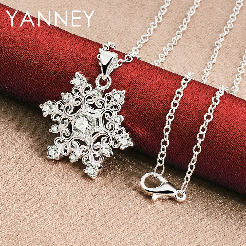 

925 Sterling Silver 16-30 Inches 28MM Fine Snowflake Zircon Necklace For Women Fashion Charm Wedding Jewelry Party Gift