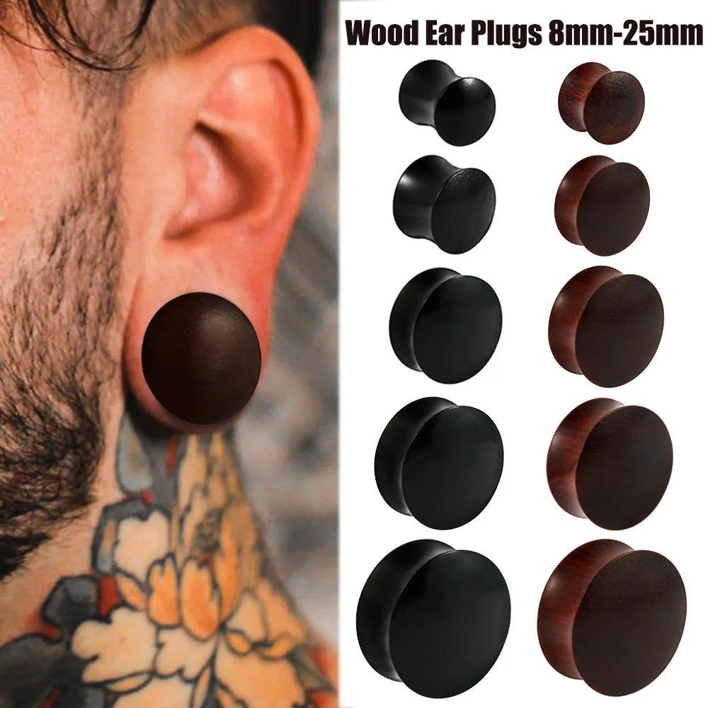 1PAIR Wood Ear Double Flared Plugs Ear Tunnel Plug Flesh Expander Gauge Stretchers Earrings Man Body Piercing Jewelry 8mm-25mm