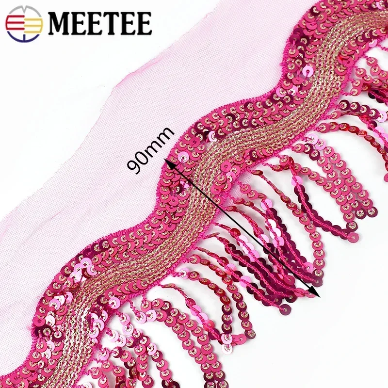 1-5Yards 8cm Sequins Tassel Fringe Paillette Mesh Lace Trim Ribbon for Sewing Performance Skirt Wedding Dress Decoration Fabric