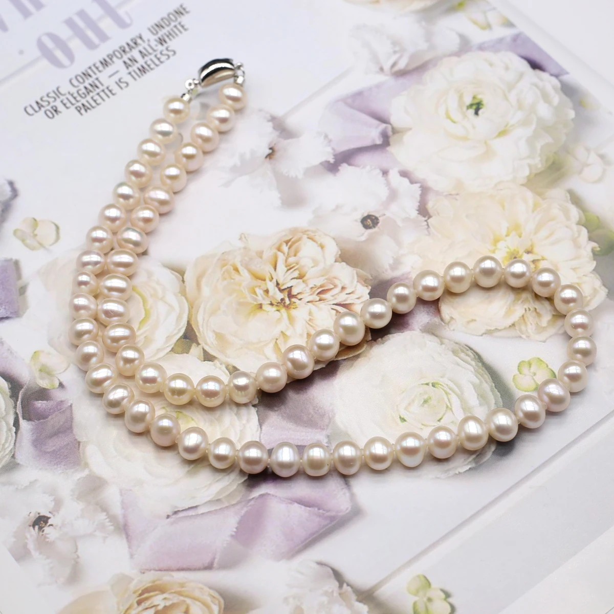 Real Natural Freshwater 100%Pearl Necklace 7-8mm White Round Pearl Beaded Necklaces For Women Jewelry Charms Accessories 43-45cm - view 5