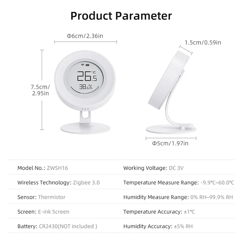 -AT52 Temperature And Humidity Sensor Graffiti Zigbee Intelligent Sensor E-Ink Screen Detection App Remote Control Sensor