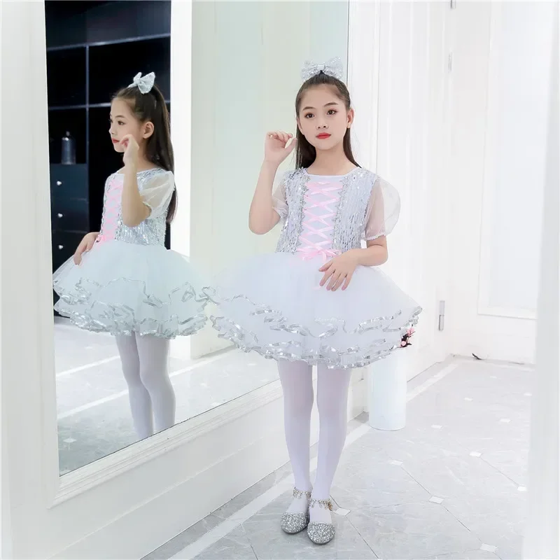

Girl Sequins Dance Dress Costume Set Ballerina Latin Dance Dress Modern Dance Leotard Performance Costume Party Carnival