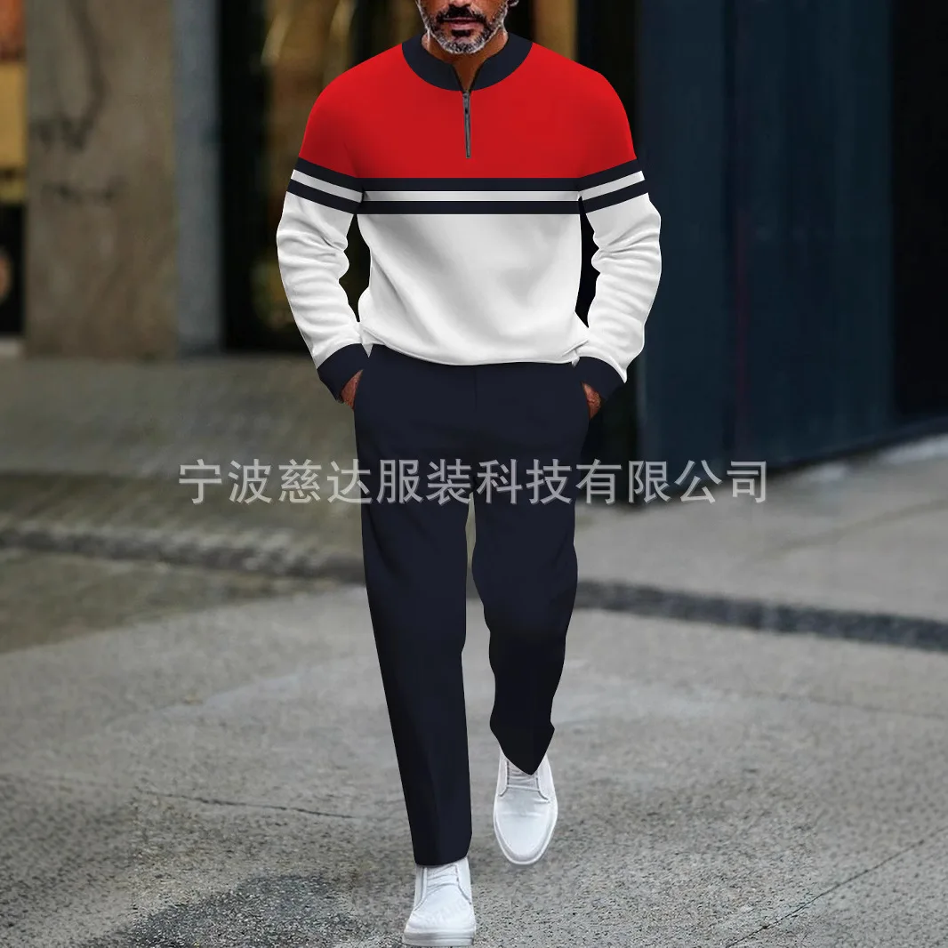 2025 New - style Independent Website Cross - border Foreign Trade Men's Round - neck Pullover with Contrast Color 3D Printing
