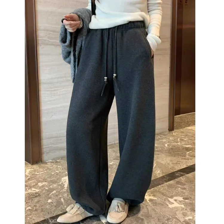 Trendy Dstring Fce Women's Winter Wide Leg Pants Casual High Waist Slimming Knife  Comfortable Quali Cotton Blend