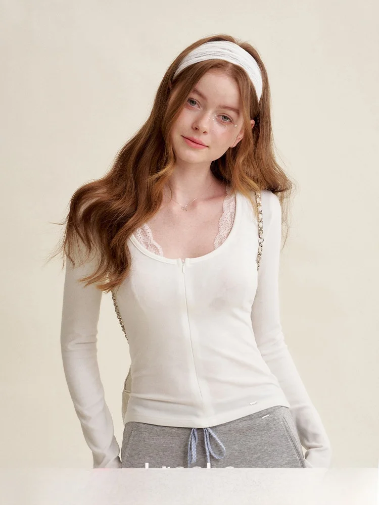 

Romantic Lace True Two-Piece Design Wood Pulp Fiber Knitted Lace Base Two-Piece Set Women's Knitted Sweater V-Ne Long Sve