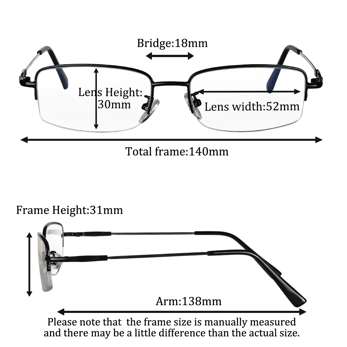 Prescription glasses men memory metal glasses half frame myopia glasses astigmatism lenses single vision reading glasses