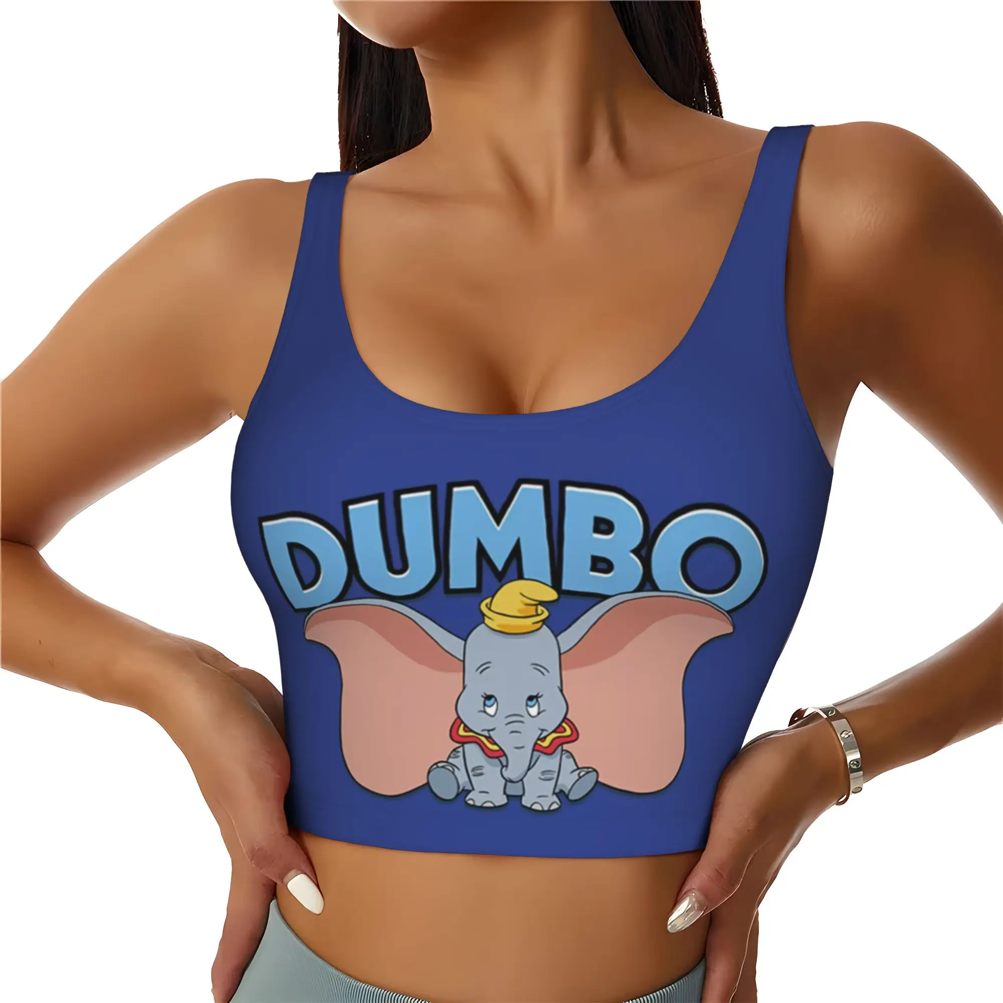 Custom High Impact D-Dumboes Sports Bra Women Anime Elephant Gym Workout Yoga Crop Top