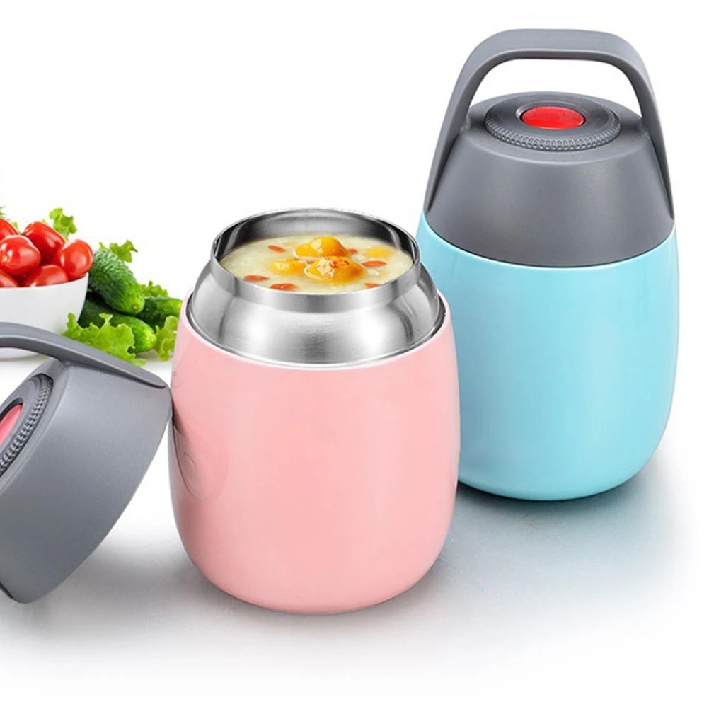 

450ml Food Thermal Jar Insulated Stainless Steel Lunch Container Wide Mouth Heat Cold Preserving Carry Handle Office