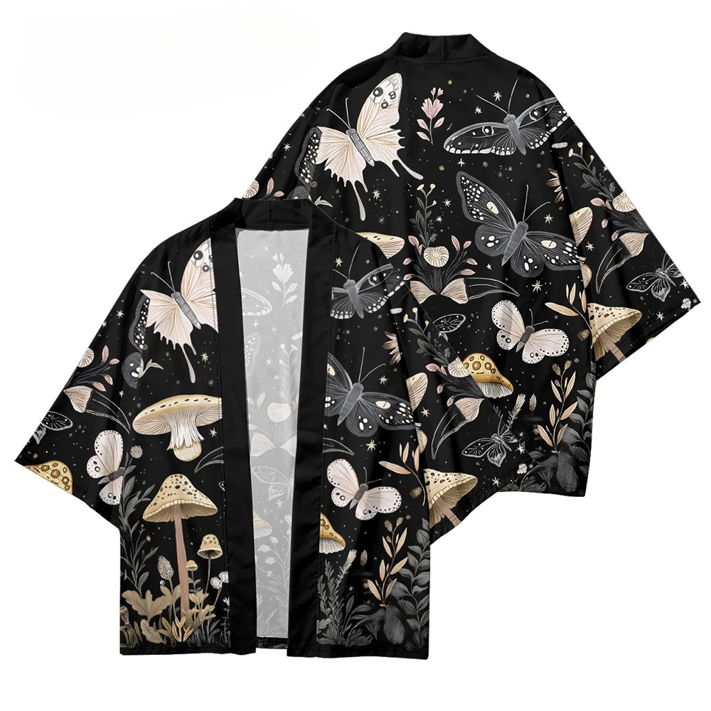 فراشة زهرة طباعة يوكاتا 2025 موضة اليابانية سترة هاوري للجنسين التقليدية تأثيري قميص كيمونو الشاطئ #6