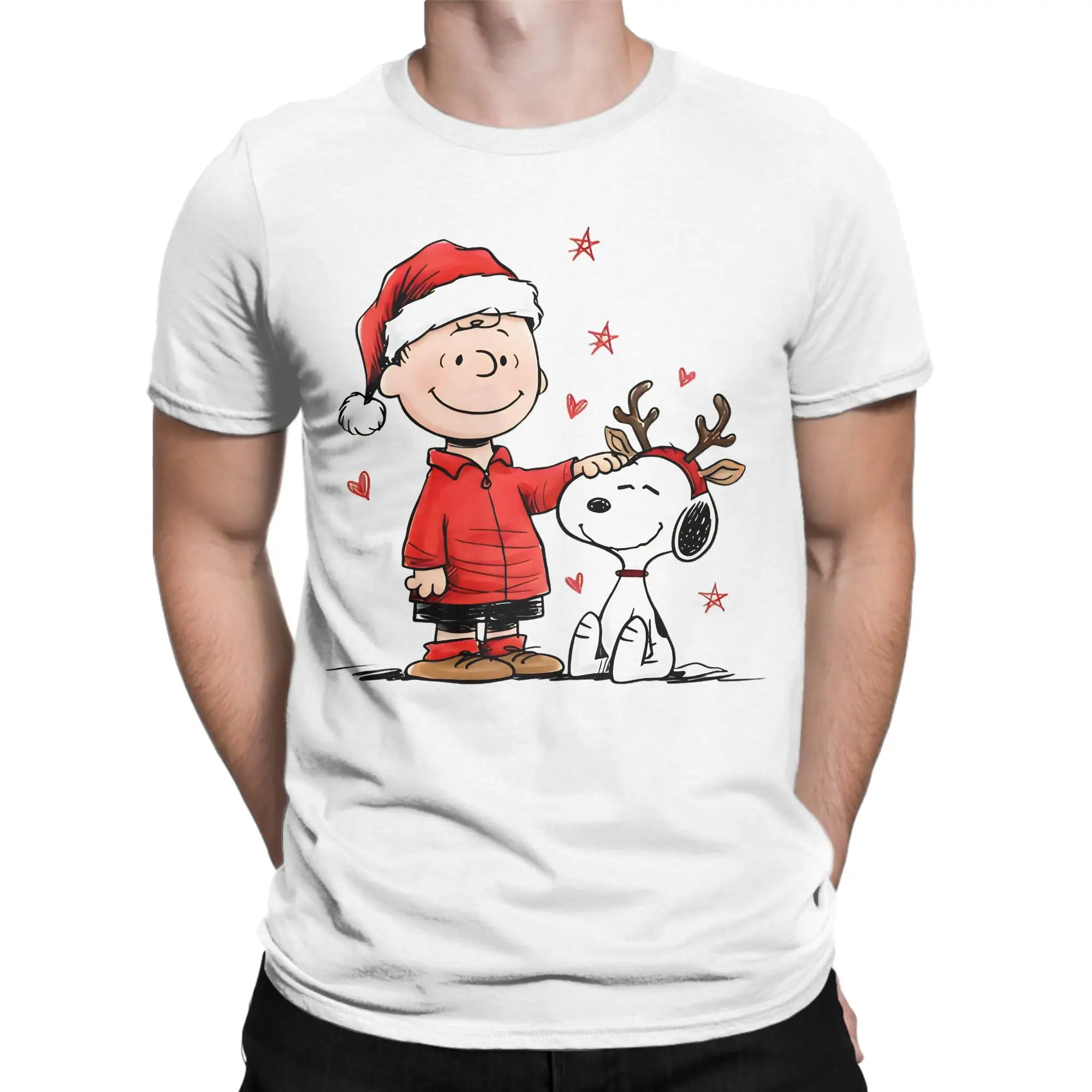 سنوبي تشارلي براون تي شيرت الرجال النساء عيد الميلاد خمر القطن تي شيرت س الرقبة قصيرة الأكمام تي شيرت جديد وصول الملابس #2