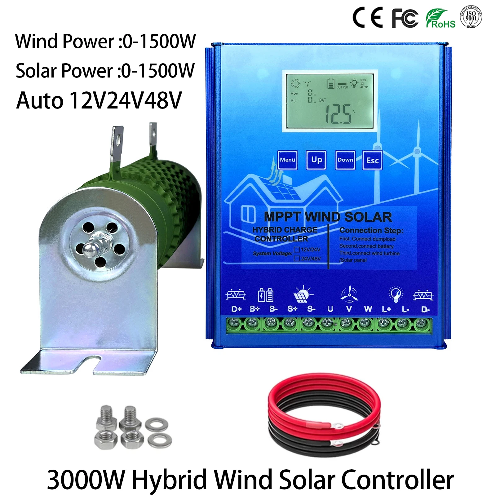 

3000W 12V 24V 48V 50A MPPT Hybrid Solar Wind Charge Controller PV Wind Turbine Regulator For Lifepo4 Lithium Lead Acid Battery