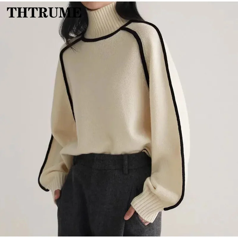 Autumn Winter Chic Sweater Fashion Korean Long Sleeve Turtleneck Elegant Warm Pullovers Casual Office Lady High Street Sweaters