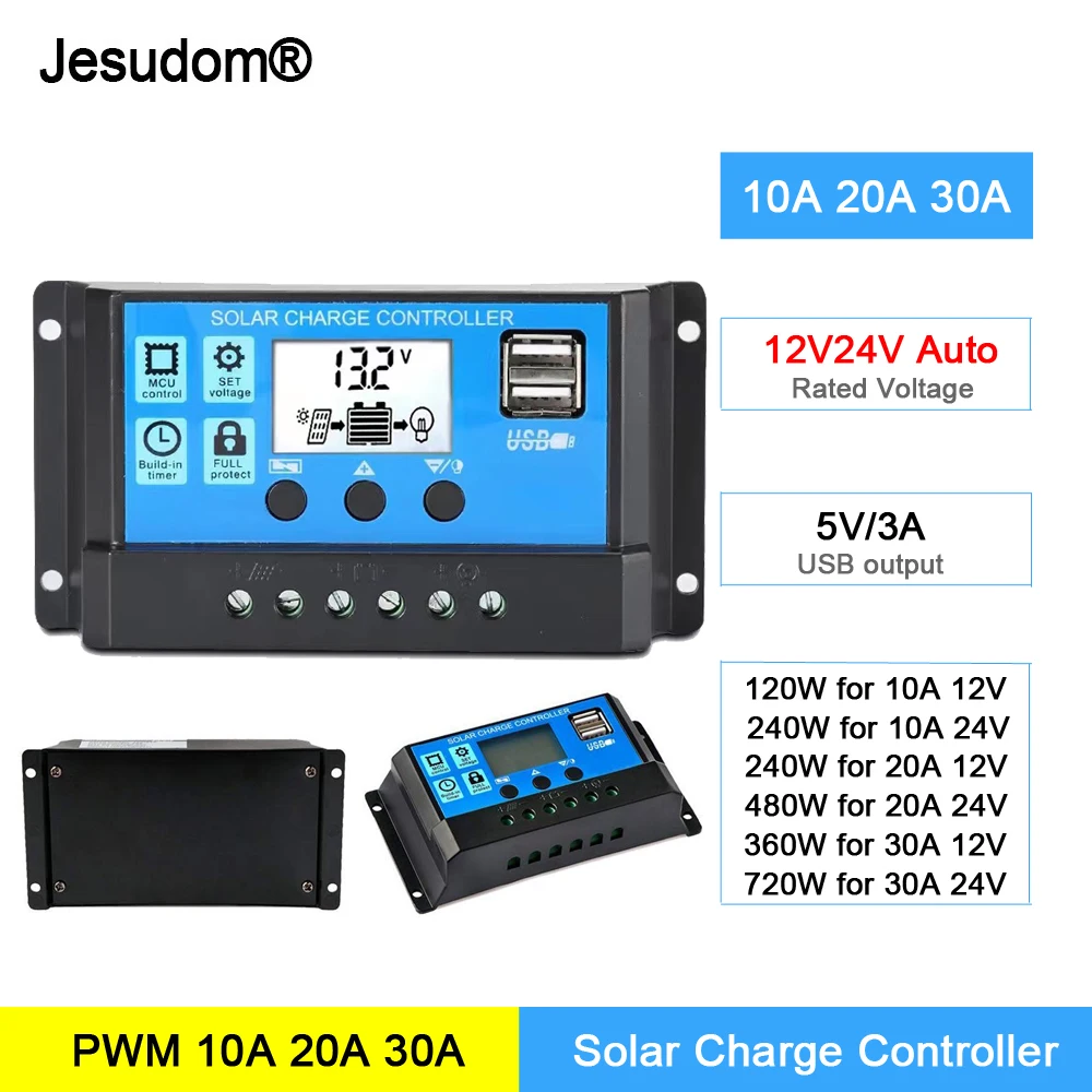 30A20A10A Solar PV Charge Controller 12V24V with LCD display and double USB PWM Solar PV Regulators Battery Chargers