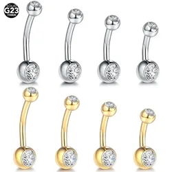 1Pcs G23 Titanium 14G Gold Color Belly Button Rings, Navel Nombril Piercing CZ Gem 6/8/10/12mm Bar Belly Piercing Sexy Jewelry