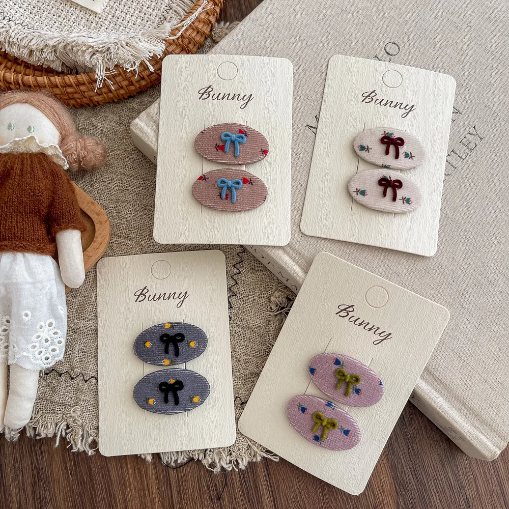 2pcs/set Suede Tulip Oval BB Clip Hairpin Baby Girl Hair Clips Kids Bangs Side Clip Hairpin Children's Hair Accessories Headwear
