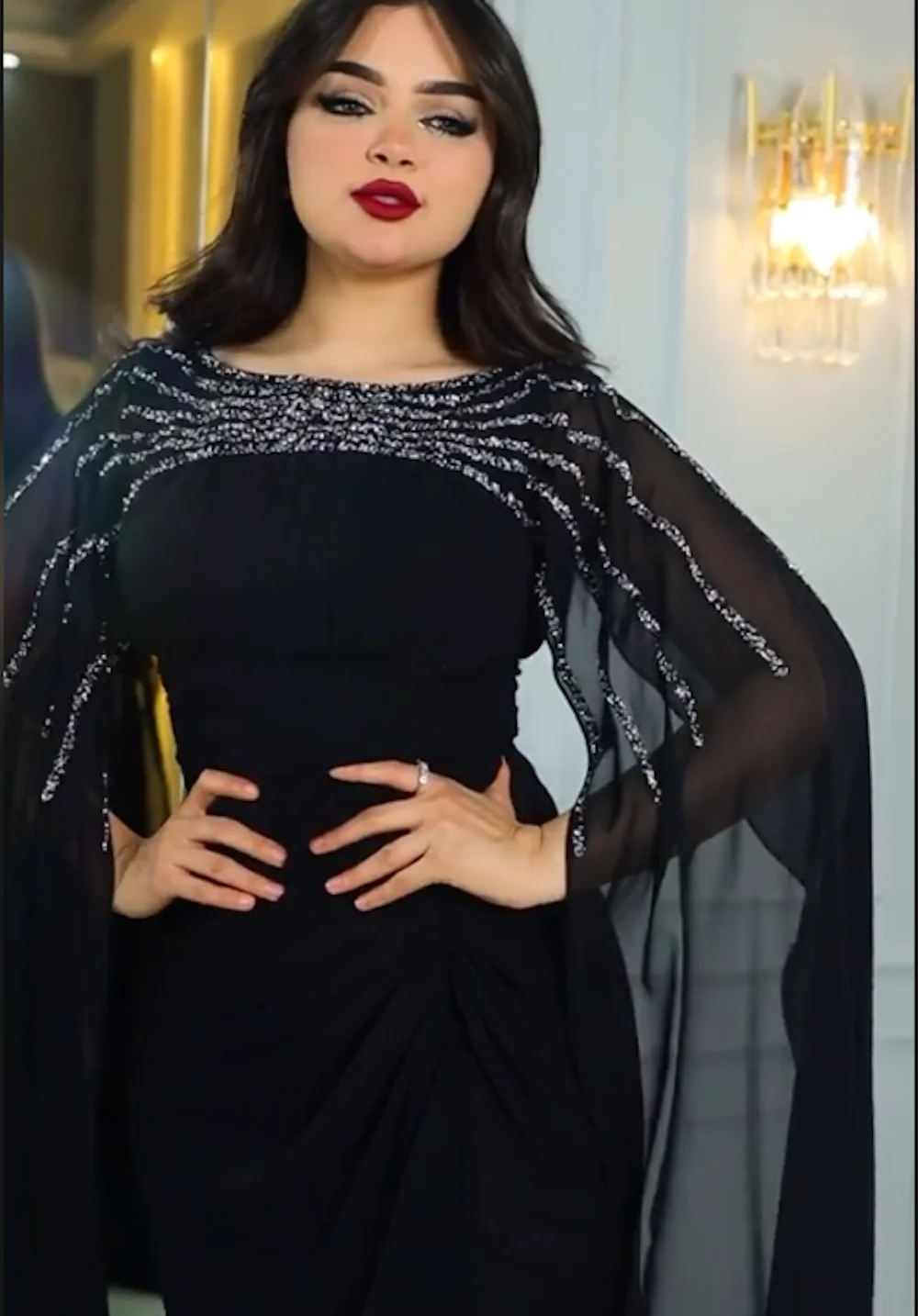 ROSELLA Exquisite Elegant O-neck Long Sleeves Floor Length Black Zipper Up Women Formal Evening Dress Party Prom Gown New 2023