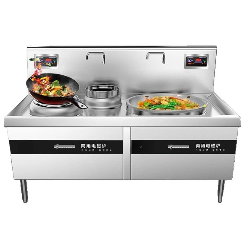 Induction cooker high power electromagnetic large pot stove 15KW double head flat head stove 201 material