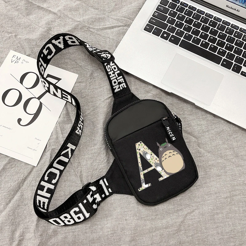 

Totoro Man Woman Crossbody Bags Anime Cartoon 26 Letters Shoulder Bag Leisure Cute Satchel Portable Chest Pouch Birthday Gift