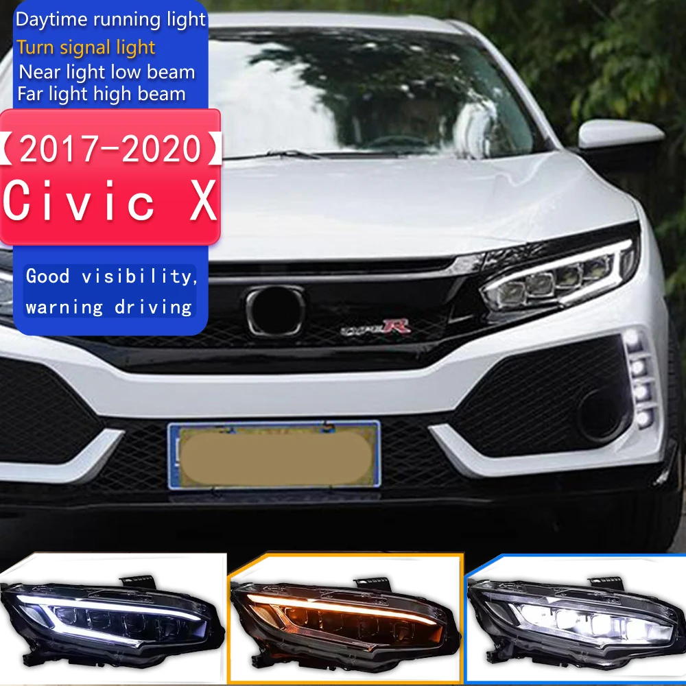 

Стайлинг автомобиля для фар Civic X 2017-2020, новые светодиодные фары Civic, седан, хэтчбек, светодиодный проектор, аксессуары для фар DRL