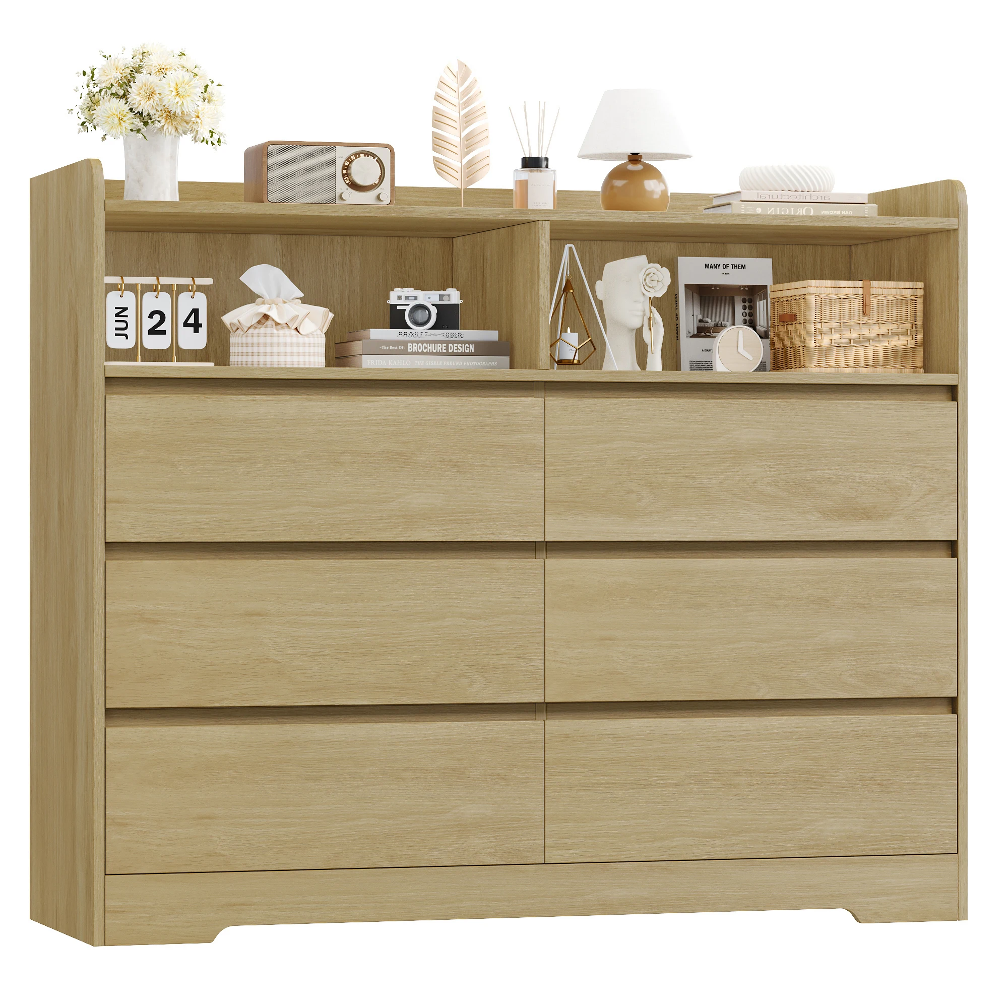 Getone Chest of Drawers Bedroom Storage Cabinet with 6 Drawers 2 Compartments Sideboard Furniture Wooden 120x40x100cm image 3