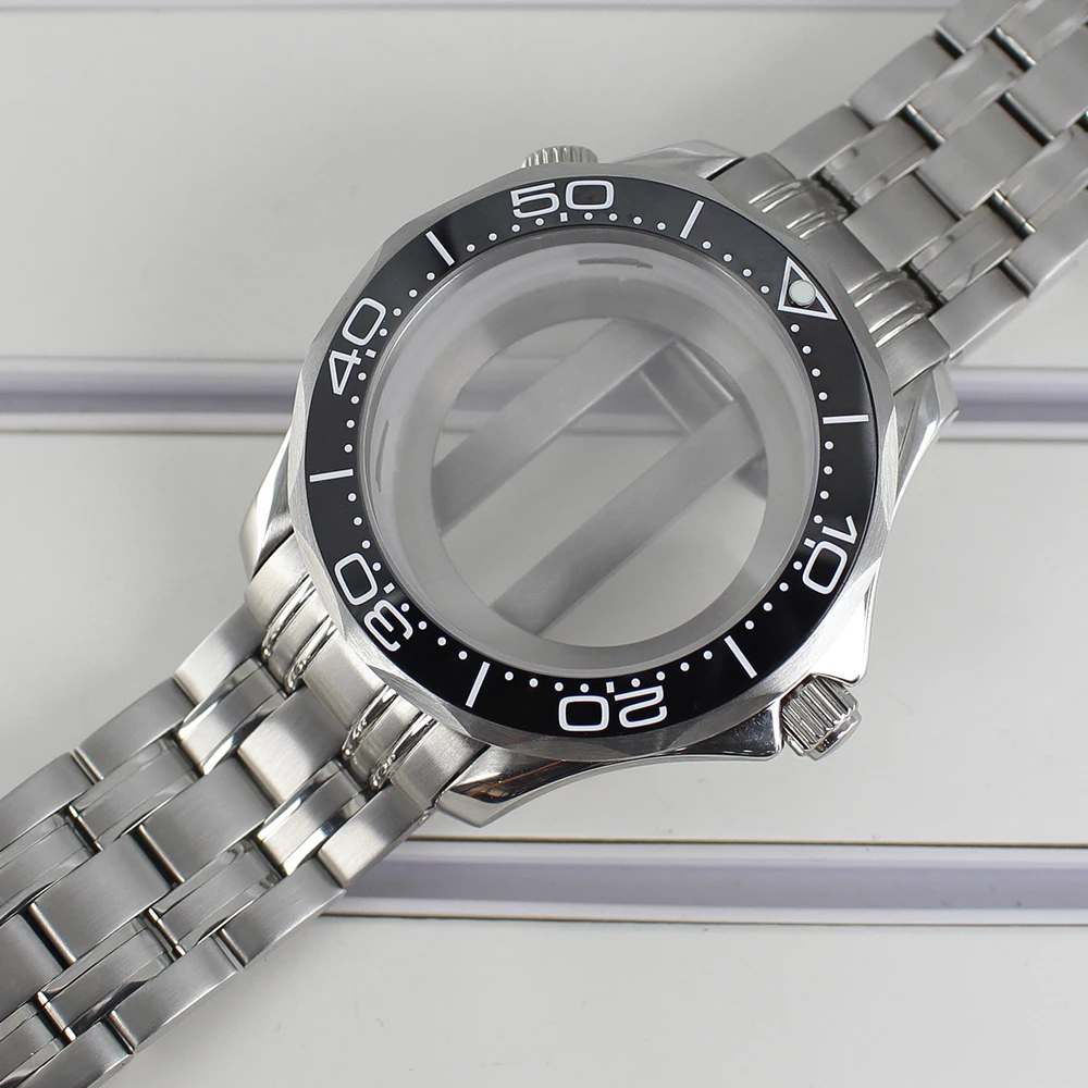 41mm 316L Edelstahl Uhrengehäuse Armband Saphirglas für Seamaster 300 NH35 NH36 NH38 Uhrwerk 31mm Zifferblatt Transparente Rückseite – Detail 2