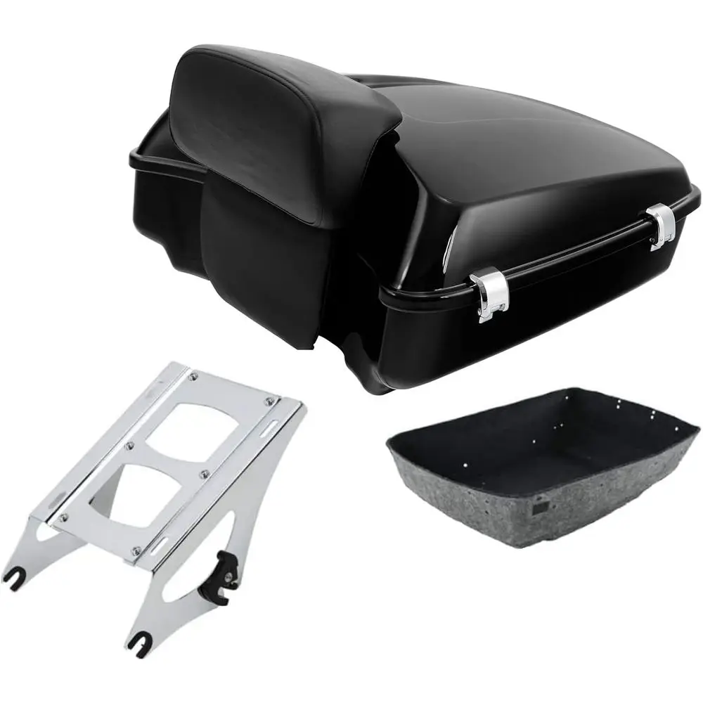 

Matte Black Chopped Touring Luggage Trunk with Rear Support and Mounting Rack for 2014-2025 Harley Touring Models Including CVO
