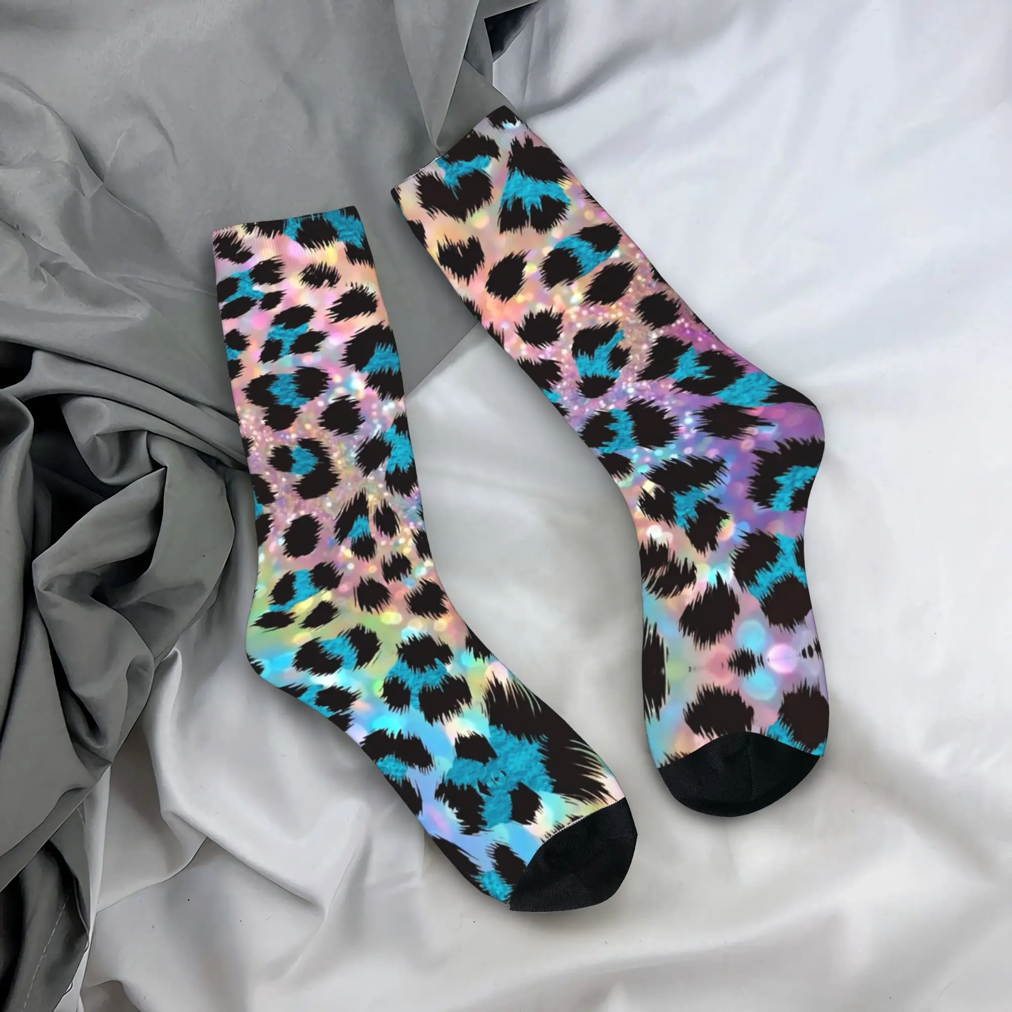 

Men Socks Psychedelic 80s Leopard Abstract Art Stockings Anti Skid Medium Soft Socks Spring Funny Design Running Socks