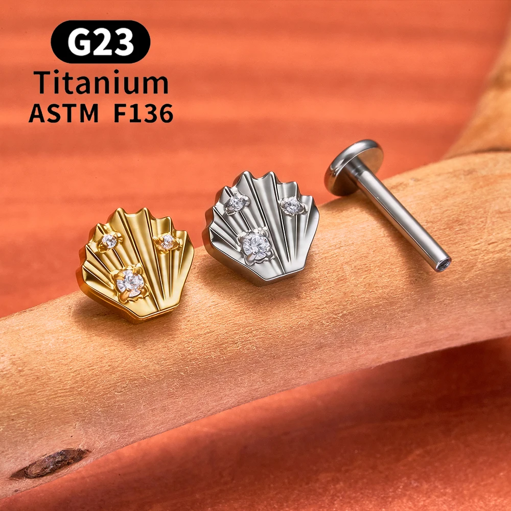 ASTM F136 Titan Muschel-Ohrstecker 16G CZ Flacher Rücken Labret Lippenstecker Helix Knorpel Tragus Ohrläppchen Ohrpiercing Schmuck – Detail 13